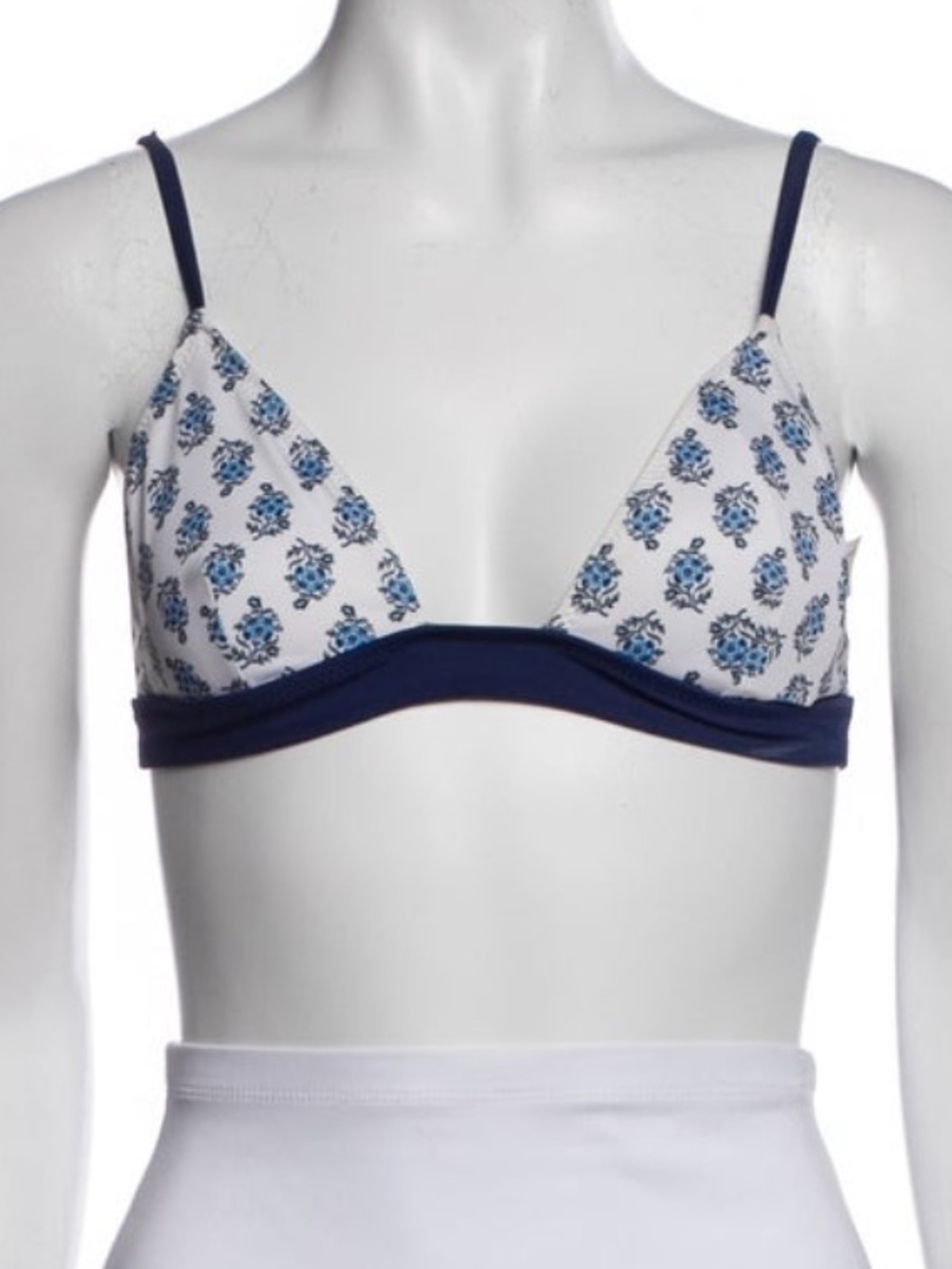 Printed Triangle bikini top in White & blue floral print